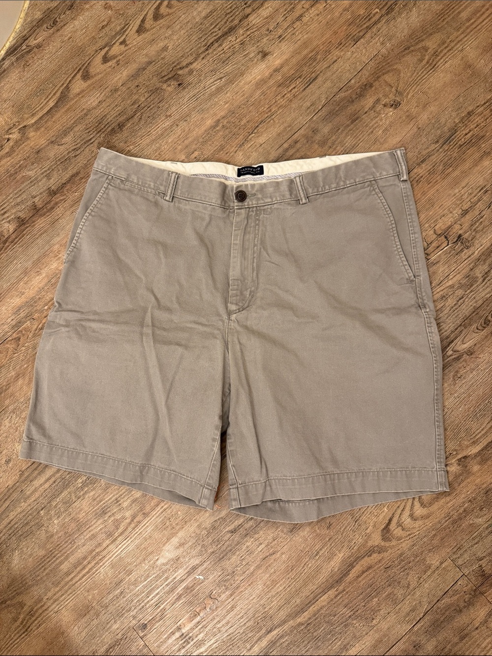 Lands' End Men's Flat Front Shorts in Taupe Beige